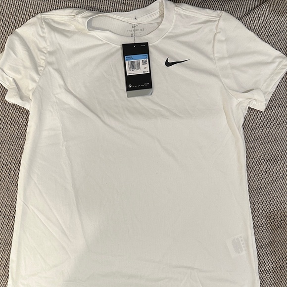 Women’s Nike Dry Fit White Tee with Black Swoosh - Picture 1 of 3